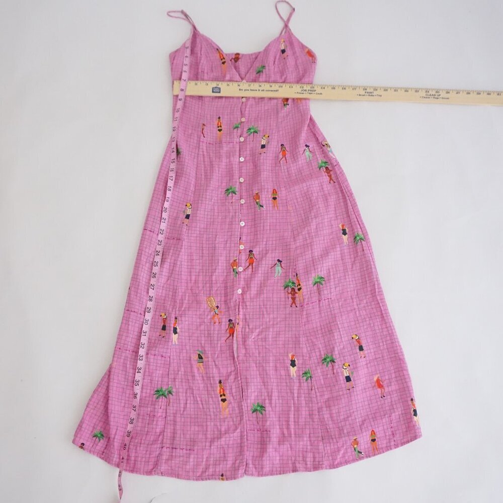 Farm Rio Pink Holiday Travel Print Button Front Resort Maxi Dress Illustrated P - Picture 3 of 16